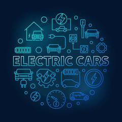 Fototapeta na wymiar Electric Cars round vector blue illustration in thin line style on dark background