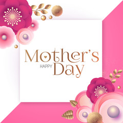 Mother s Day Elegant Greeting Card with Flowers and Gold Elements. Cute Invitation for Wedding. Birthday Party, Bridal Shower and so on.