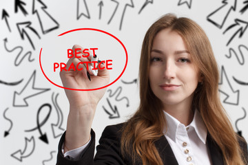 Business, technology, internet and networking concept. Young entrepreneur showing keyword: Best...