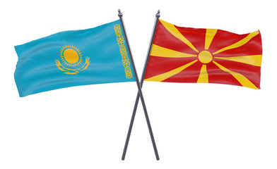 Kazakhstan and Macedonia, two crossed flags isolated on white background. 3d image