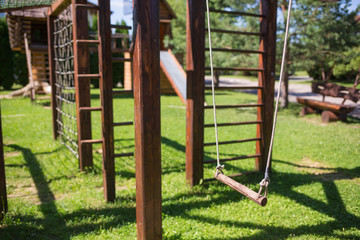 wooden Playground in summer on a Sunny day