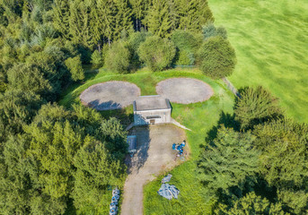 Aerial view of a bunker with helipad in Marienheide - Kalsbach..