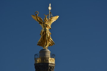 Victory Column, Siegessäule in Great Tiergarten in Berlin ) in beautiful golden light from November 28, 2016, Germany