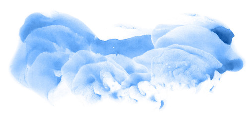 Abstract watercolor background hand-drawn on paper. Volumetric smoke elements. Blue color. For design, web, card, text, decoration, surfaces.