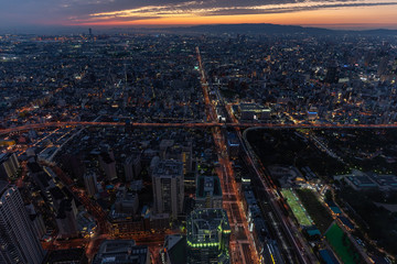 Cityscape at sunset. Osaka, Japan