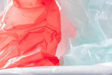 Wrinkled folded plastic bags made of cheap non-decomposable material