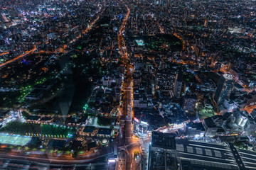 Night view at the high point in skyscraper. Osaka, Japan