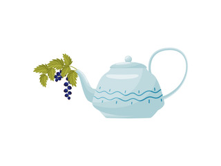 Berries in teapot on white background. Vector illustration.