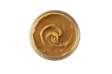 Peanut Butter Isolated on white Background Protein Super Food Snack with copy space