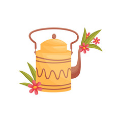 Flowers in teapot on white background. Vector illustration.