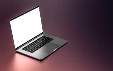 Laptop with blank screen isolated on background. Whole in focus. Template, mockup.