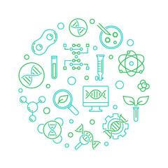 Vector Biotechnology or Biotech green creative round illustration in outline style