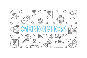 Genomics vector concept horizontal illustration in thin line style