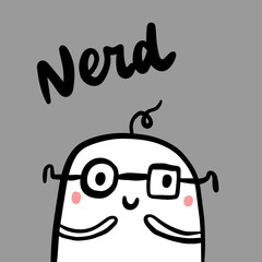 Nerd hand drawn illustration with cute monster in glasses