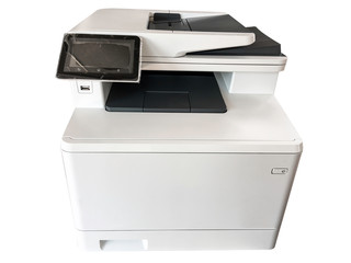 Digital printer machine on white background, Office intrument, Fax sender and reciever machine, Scanner and copier