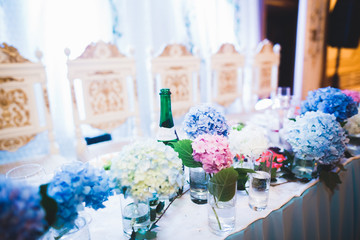 Interior of a restaurant prepared for wedding ceremony