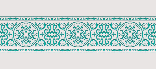 Ornamental green floral patterned relief in arabic architectural style of islamic mosque,greeting card for Ramadan Kareem