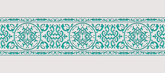 Ornamental green floral patterned relief in arabic architectural style of islamic mosque,greeting card for Ramadan Kareem