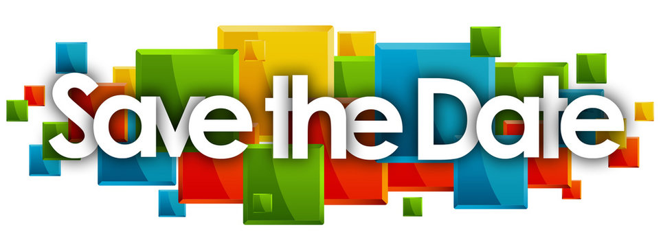 save the date word in rectangles background