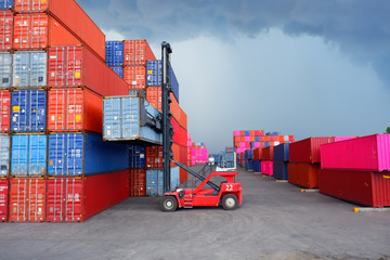 Industrial container yard with forklifts that work in shipyards