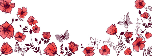 Butterflies and Poppies background © Orkidia