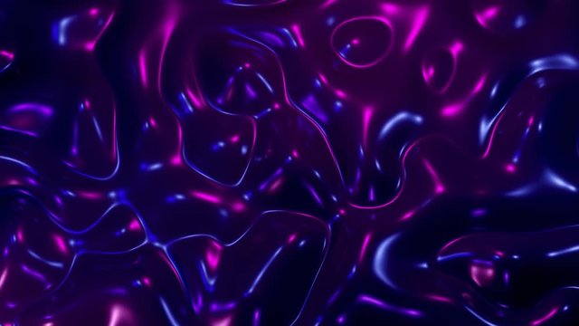 4K Loop of Abstract Moving Holographic Waves Background. 3D Render of Violet Wavy Surface, Animation Neon Colors Texture Ripples