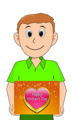 young man holding a Happy Mother's Day card - illustration