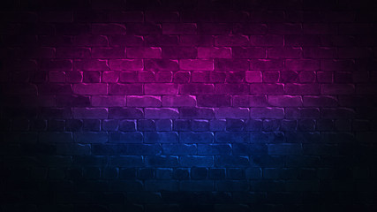 Retro 80s abstract advertising with colorful brick wall background neon for concept design. Background pattern. Blue abstract background. Black, purple. 3d illustration