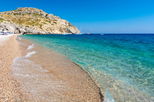 view on Afandou Beach on Rhodes island in Greece