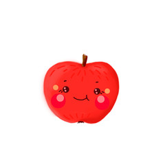 Cute apple on a white background. Funny edible character. Kavai apple. Illustration.