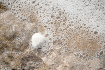 sea wave with bubbles on the sand beach