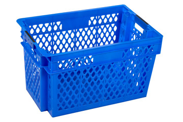 Empty blue crate, isolated on white.