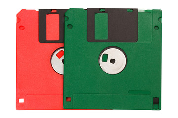 Colorful floppy disks isolated on white background
