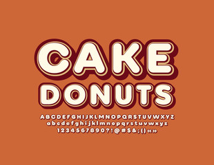 Vector bright Sign Cake Donuts. Colorful Alphabet Letters. Stylish 3D Font