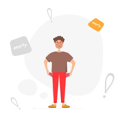 Man with empty pockets. Man has no money. Vector illustration on white background