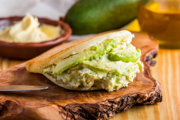 Typical Venezuelan food, arepa for breakfast called queen pepeada