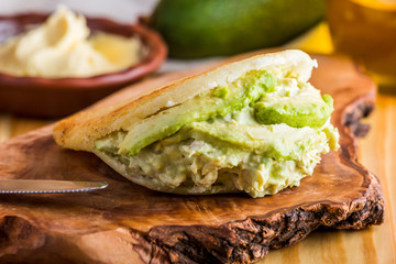 Typical Venezuelan food, arepa for breakfast called queen pepeada
