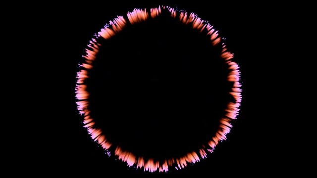 A computer generated animation of an abstract circular shape on blak background.