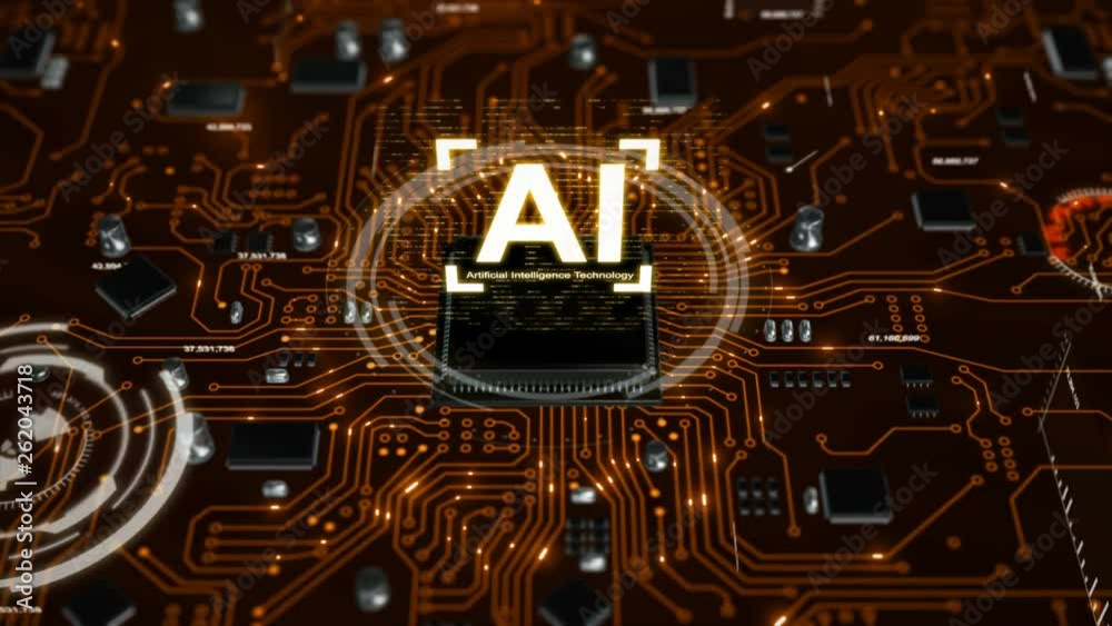 Poster 3d render animation of ai artificial intelligence in cpu chipset central processor unit and electric