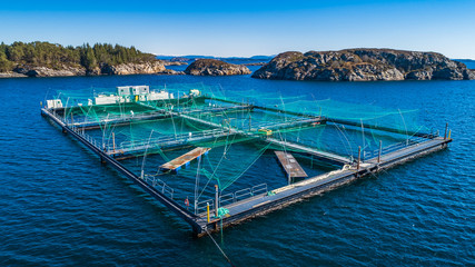 Salmon fish farm. Hordaland, Norway.