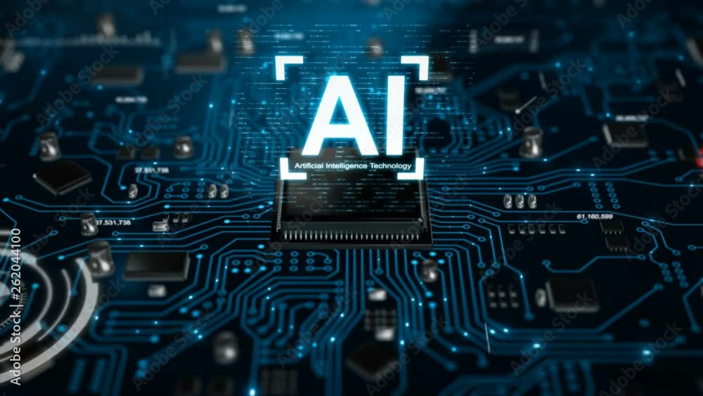 Poster 3d render animation of ai artificial intelligence in cpu chipset central processor unit and electric