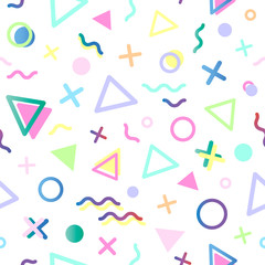 Seamless pattern.Pattern with geometric elements in memphis style.Abstract design card perfect for prints, flyers,banners,invitations,special offer and more.Trendy vector background in memphis style.