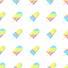 Seamless pattern.Colorful ice cream pattern perfect for restaurant menu backdrop, healthy food concept, ice cream bar,t-shirts,cards and prints.Vector illustration with ice cream and popsicle.