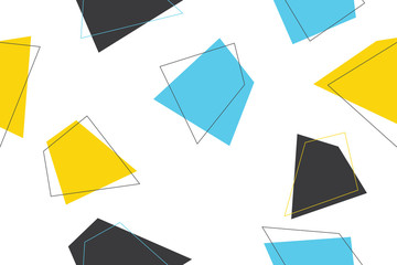 Seamless, abstract background pattern made with trapezoids in blue, yellow and grey colors. Modern, trendy, playful vector art.