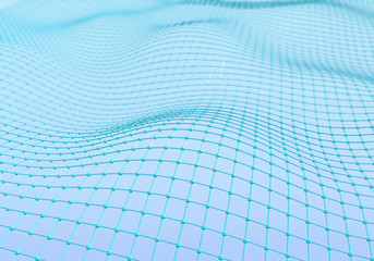 Modern abstract blue surface wave. Futuristic technology concept. Stylized Hi-Tech backdrop. Neural network. 3d render