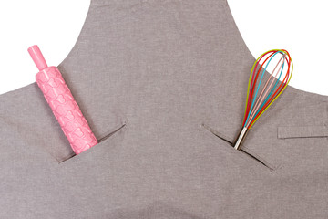 Apron with rolling pin and whisk