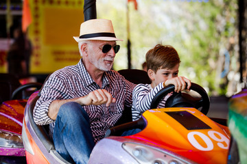 Family in bumper car