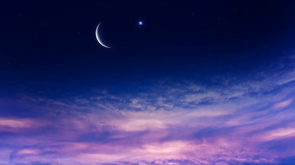Light from sky . Religion background . The sky at night with stars. New moon . Ramadan background ....