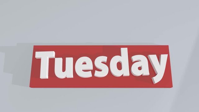 An isometric treatment of the word TUESDAY. With optional luma matte.