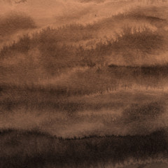 Orange with brown ink and watercolor textures on white paper background. Paint leaks and ombre effects. Hand painted abstract image.